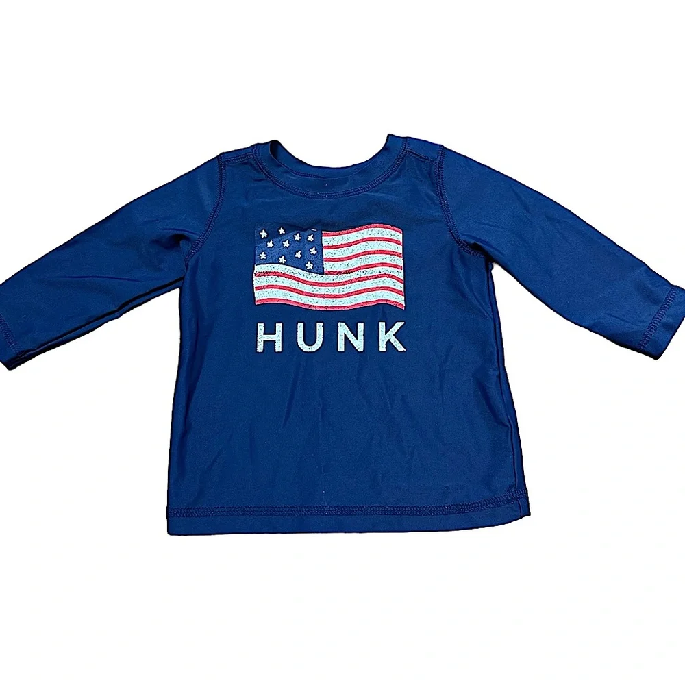 CARTER’S: Boy’s “Hunk” American Flag Rash-guard -Size 6 months